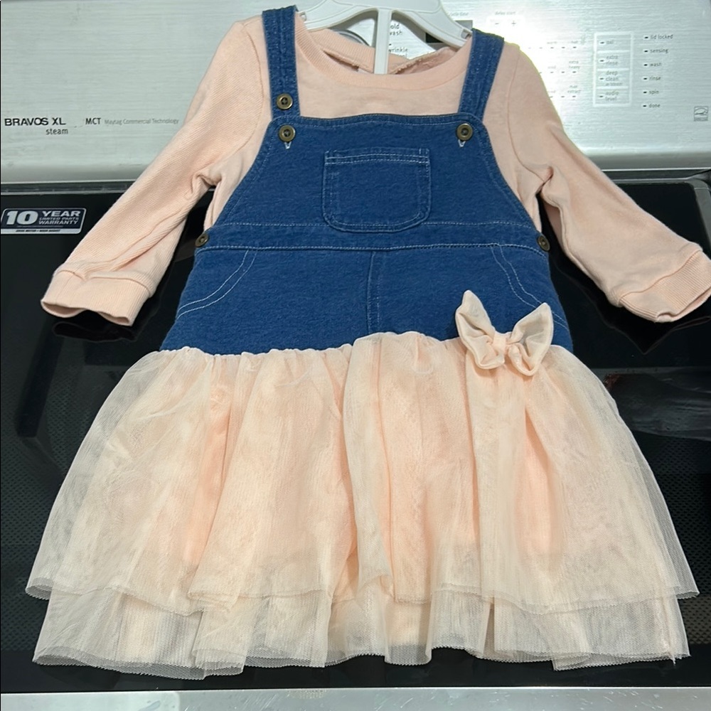 Girls 24 month denim look overalls tutu tulle dress seperate pieces diaper cover